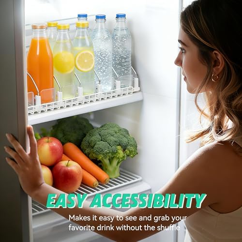 Adjustable White Fridge Organizer, Automatic Can Dispenser