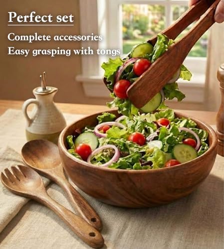 Wooden Salad Bowl Set, Acacia Wood, 4-Pcs, 9.5 Inch,Couple bowls