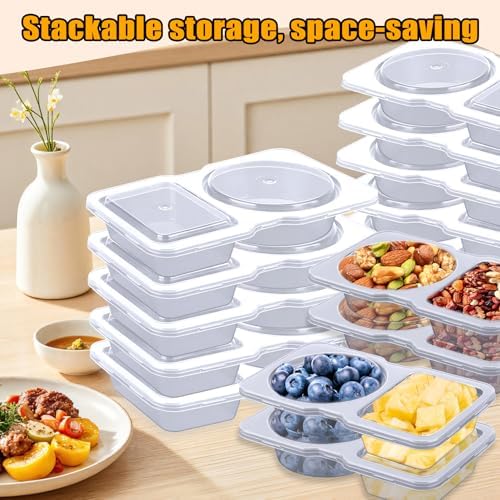 20 Pack Reusable Snack Containers with Lids - Double Compartment