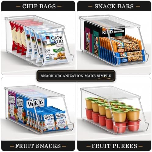 Sorbus Snack Organizer, Clear Stackable Chip Bins, 4 Pack