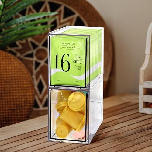 2 Pack Tea Bag Drawers Organizer - Clear Plastic Drawer Tea Bag