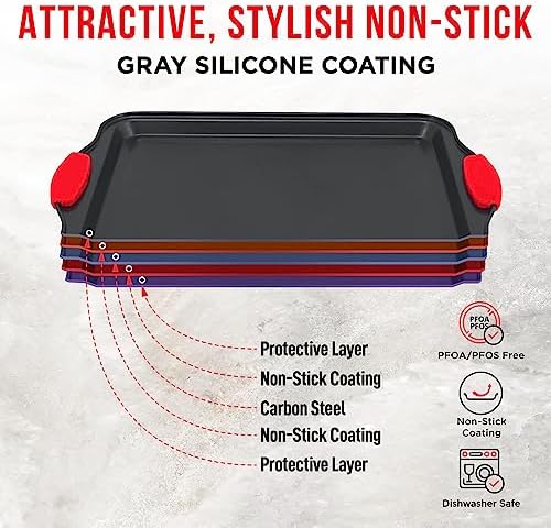 Nonstick Cookie Sheet Pans Set of 5 - Professional Quality Carbon