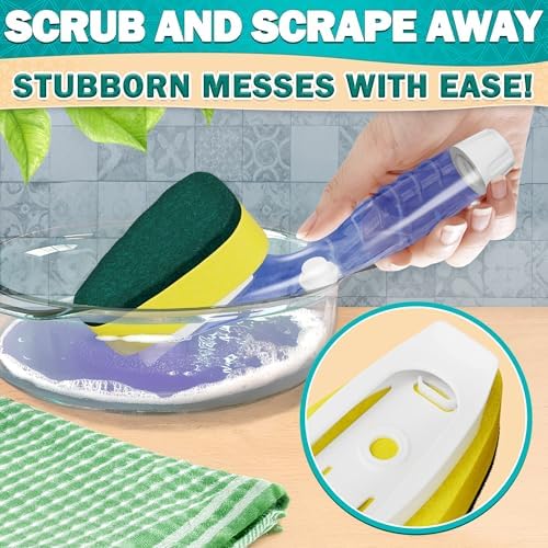 Dish Wand with Soap Dispenser, 7 Sponge Refills, Non-Scratch Head
