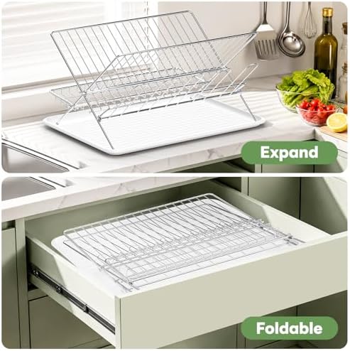 3-Tier Stainless Steel Dish Rack with Drip Tray
