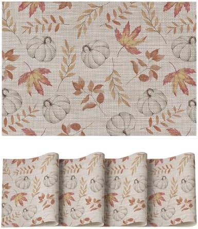 Artoid Mode Maple Leaves Fall Vinyl Placemats Set of 4, Wipeable