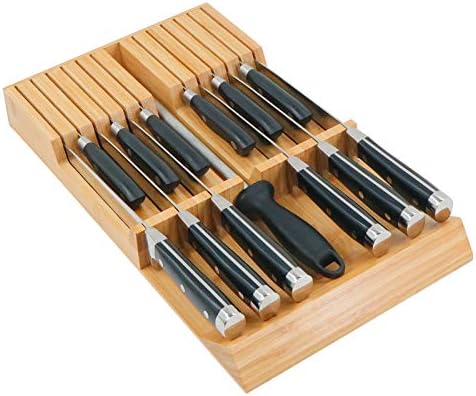 Utoplike 4 pcs Large Bamboo Kitchen Drawer Dividers 12 Knife Organizer