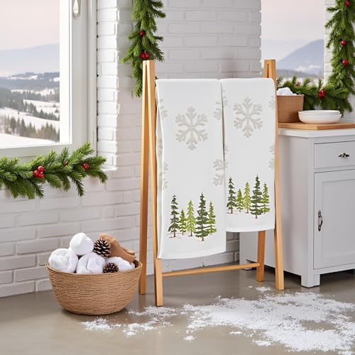 2 Pack Christmas tree Hand Towels 100% Cotton Jacquard snowflake