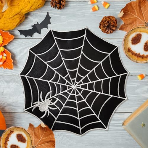 Spider Web Halloween Placemats Set of 6,Black Cloth Table Mats