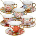 Tea Cups and Saucers Set of 6, 8 OZ Ceramic Tea Cups with Saucers