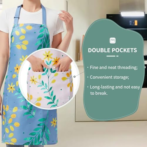 2 Pack Floral Aprons with Pocket, Blooming Womens Aprons Waterproof
