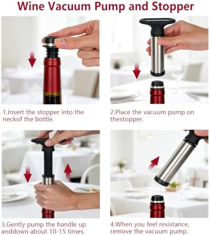 Wine Vacuum Pump with Stopper, Stainless Steel Wine Saver Preserver