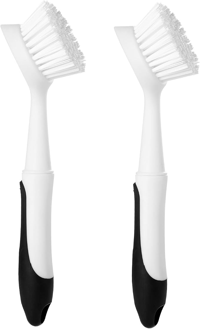 Dish Brush with Handle, Dish Scrub Brush with Built-in Scraper, Nylon Dish by Apvpvpt