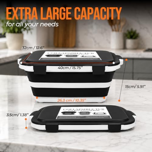 STRALOX Collapsible BBQ Prep Tub with Lid and Cutting Board, XL, Black