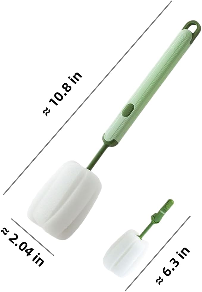Bottle Brush Long Handle Cup Cleaner Brush Sponge Bottle Scrubber Detachable - Image 6