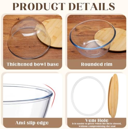Mifoci 2 Pcs 2.1 Qt Glass Mixing Bowls with Bamboo Lid, Large Salad