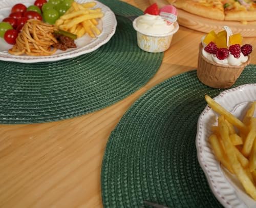 Zupro Round Olive Green Placemats Set of 6 Braided 15" Indoor/Outdoor