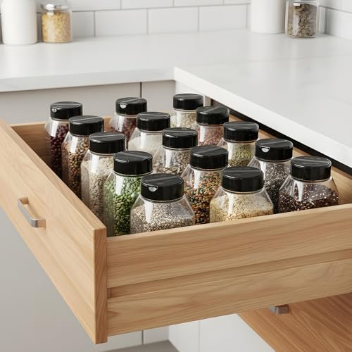 28 Pack 16 oz Plastic Spice Jars with Cap, Clear Empty Square Bottle