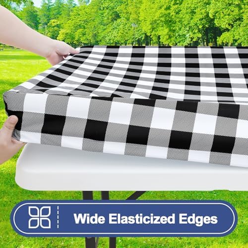 Smiry 6 Foot Picnic Table Cloth 2 Pack, Elastic Fitted Polyester