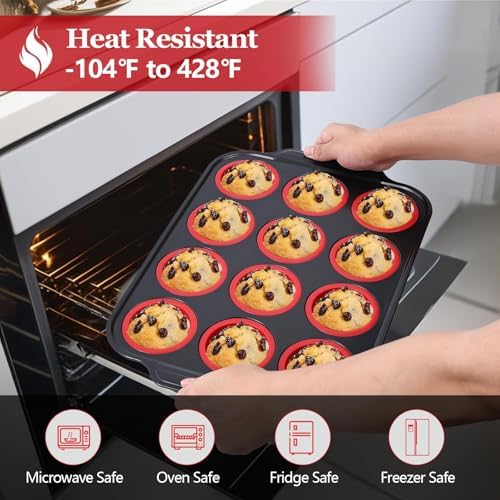 Silicone Muffin Pan, 12-Cup Nonstick Silicone Muffin Pans for Baking
