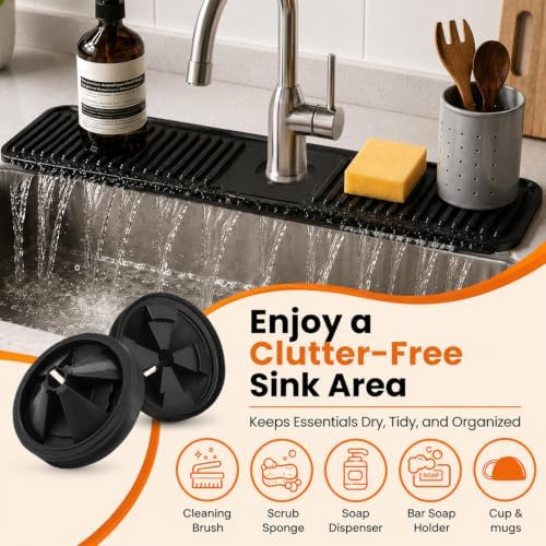 24 Inch Silicone Faucet Mat for Kitchen Sink Splash Guard, W/Sink