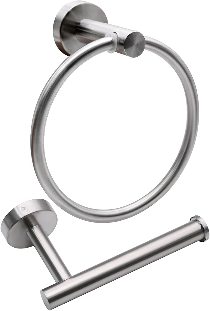 2pcs Brushed Nickel Toilet Paper Holder and Towel Ring Set, Stainless Steel by Mdvora