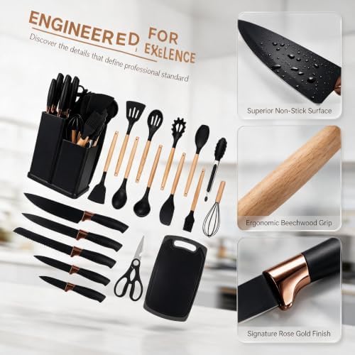 19-Piece Silicone Skitchen Utensils Set, Heat-Resistant Nonstick