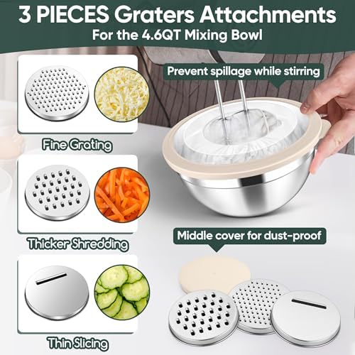 Herogo 5-Piece Mixing Bowls with Airtight Clear Lids, 3 Grater