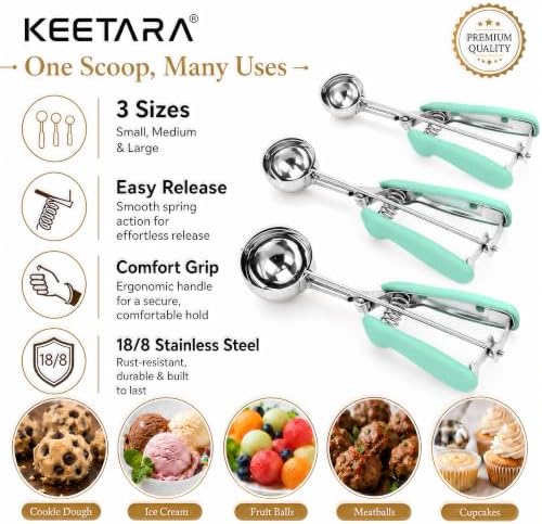 Green Cookie Scoop Set, Cookie Scoops for Baking Set of 3