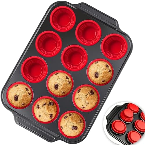 Silicone Muffin Pans for Baking with Metal Frame - 12 Cups Cupcake
