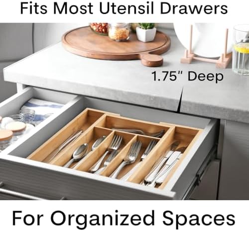 HIC Kitchen Expandable 6-Slot Silverware Cutlery Utensil Storage Tray