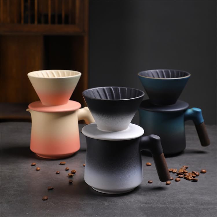 Gradient Orange Beige Ceramic Pour Over Coffee Maker Set, 14 oz