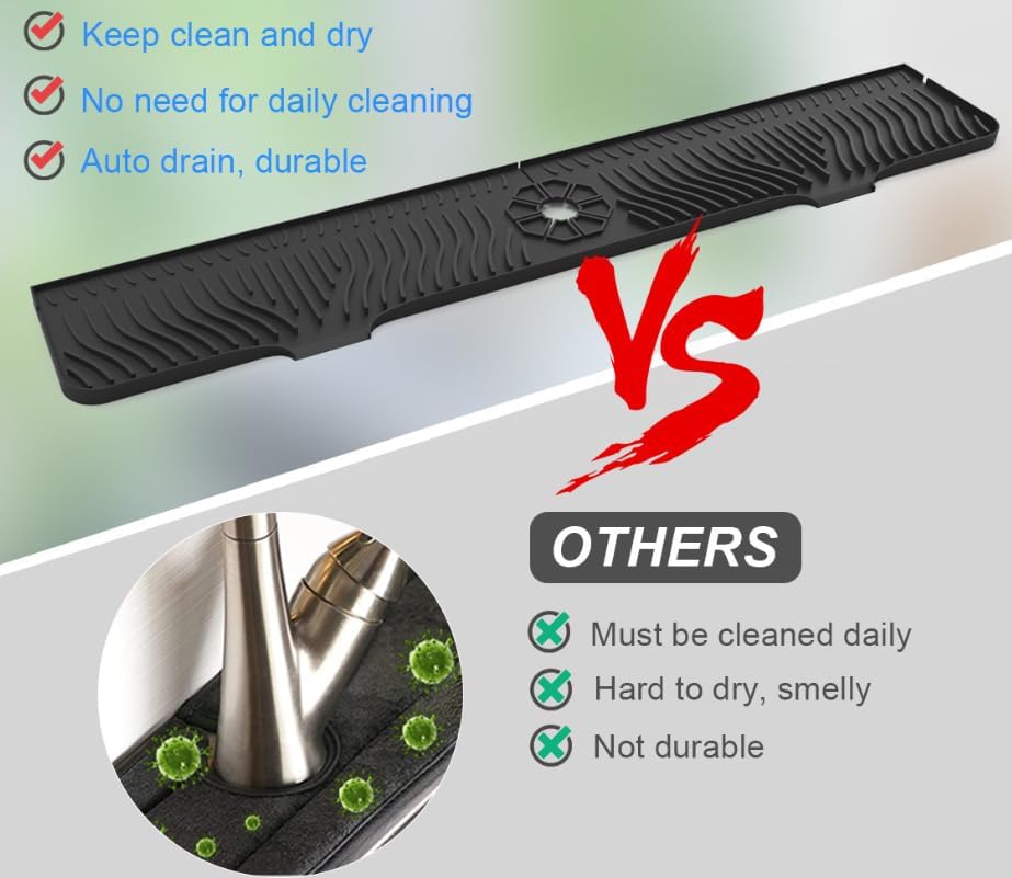 33 Inch Silicone Splash Guard Mat for Faucet, Narrow Edge Water
