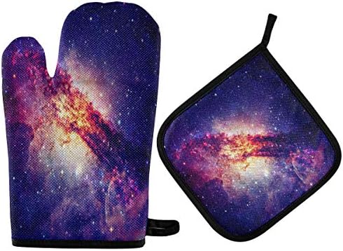 QMXO Galaxy Universe Space Star Oven Mitts Quilted Cotton Lining