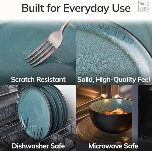 32 Piece Stoneware Dinnerware Set for 8, Handcrafted Plates and Bowls Set