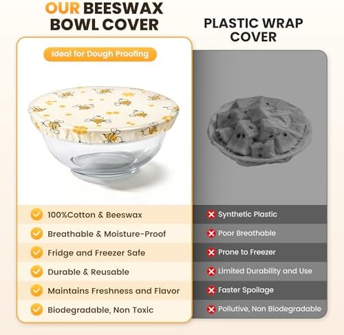 12 inch Reusable Beeswax Elastic Bowl Covers, 2 Large
