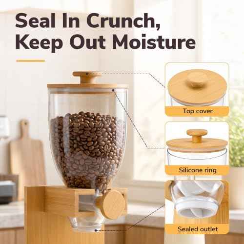 Bamboo Cereal Dispenser Countertop, 2L Airtight Single Pack