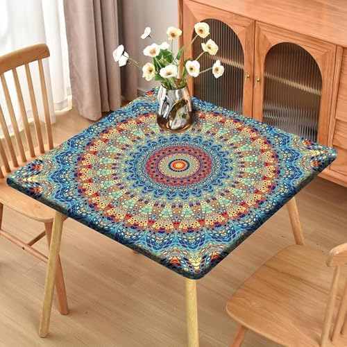 Square Fitted Outdoor Tablecloth with Elastic Wipeable Card Table