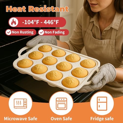 2Pack Silicone Muffin Pan For Baking With Metal Reinforced Frame, 12