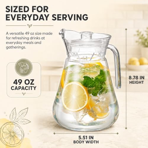 Acrylic Pitcher, Clear Plastic Water Pitcher with Lid (49 oz) Fridge