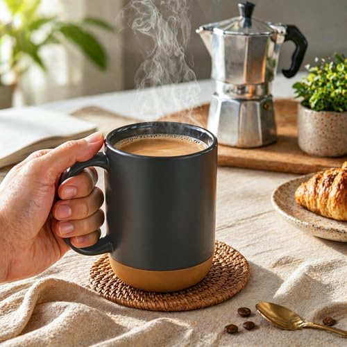 DOWAN Coffee Mugs, 15 oz Upgraded Coffee Mug with Silicone Bottom