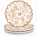 Fall Ceramic Drink Coasters Set 4 Scalloped Edge Flowers Birds Fruits