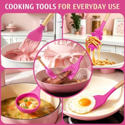 hecef Hot Pink Kitchen Utensil Set, 10 PCS