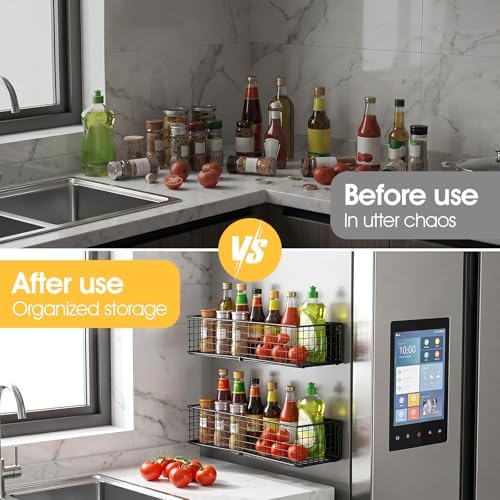 2 Pack Magnetic Basket Organizer Holder for Fridge, Black