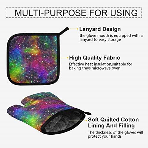 QMXO Abstract Colorful Universe Galaxy Oven Mitts Quilted Cotton