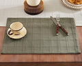 ZeeMart Linen Checked Farmhouse Placemats Set of 6, Olive 13x19in
