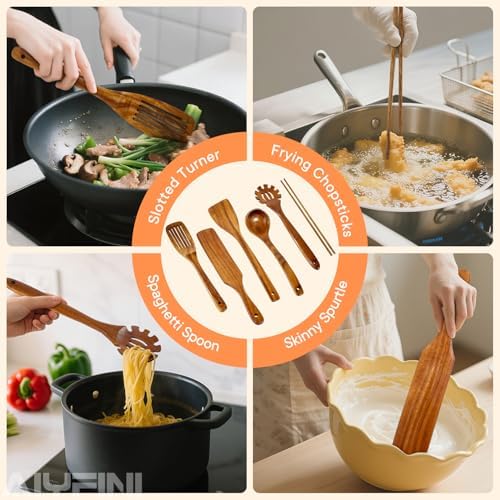 Wooden Kitchen Utensil Set, 15.4-Inch Long Handle