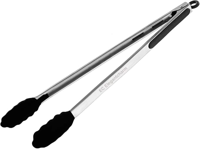 17" Kitchen Tongs with Silicone Tips, High Heat Resistant Grill Tongs in by EC+ELEGANTCHAM