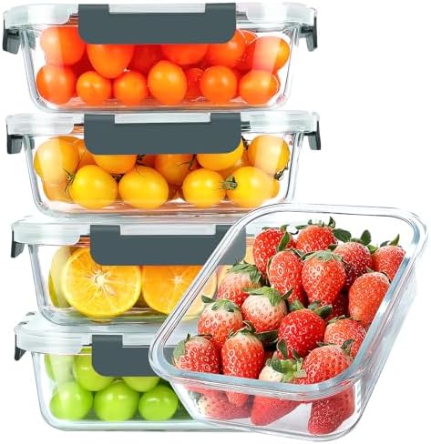 KOMUEE 30 oz 5 Pack Glass Meal Prep Containers with Lids