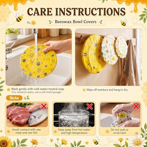 Mindsoft Reusable Bowl Covers, 10 Pcs, Yellow Honeycomb