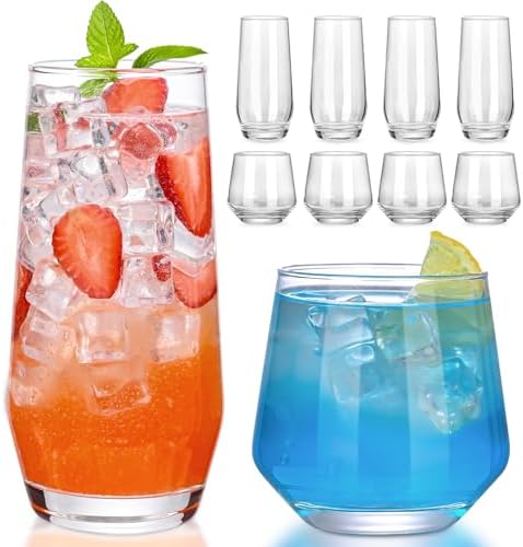 ZMOWIPDL Drinking Glasses Set of 8,Clear 13 oz & 18oz Crystal Glass